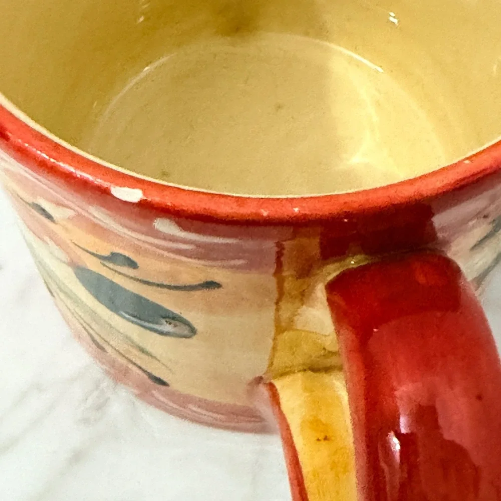Hand Painted Mediterranean Olive Ceramic‎ Coffee Mug Red Orange Yellow Tuscan